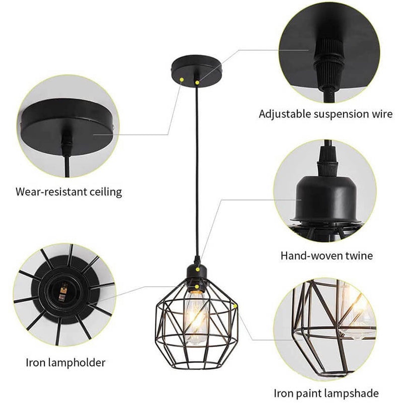Contemporary Industrial Polygonal Iron 1-Light Pendant Light For Living Room