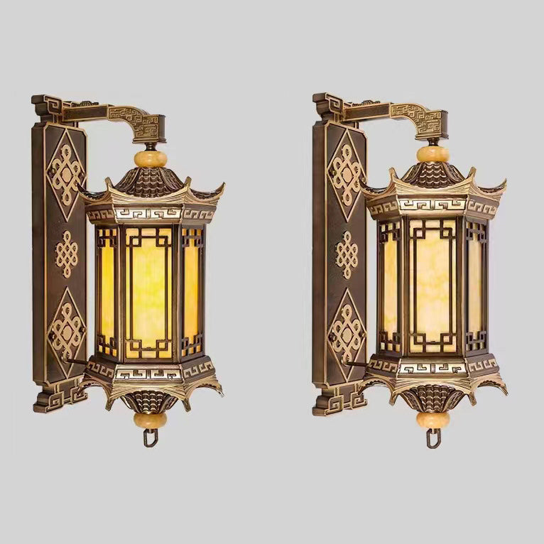 Aplique de pared de 1 luz con pantalla de imitación de mármol octogonal de aluminio europeo tradicional para patio al aire libre 