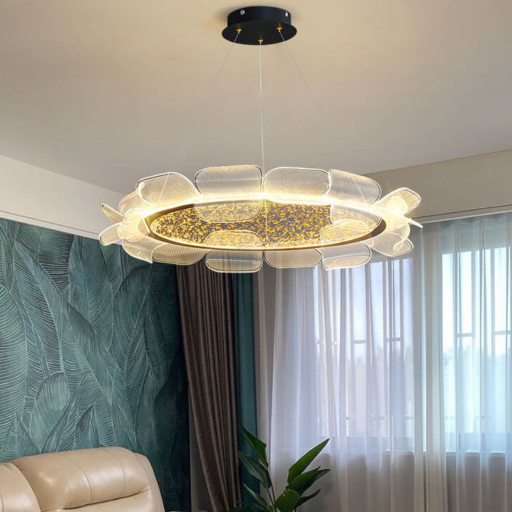 Modern Light Luxury Acrylic Flower Petal Round LED Chandelier