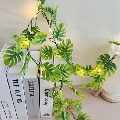 Guirlande lumineuse LED décorative en rotin, feuille de tortue verte, fil de cuivre, Simulation de feuille de tortue 