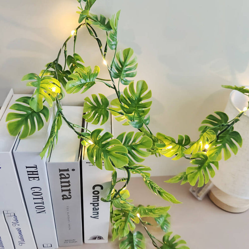 Guirlande lumineuse LED décorative en rotin, feuille de tortue verte, fil de cuivre, Simulation de feuille de tortue 