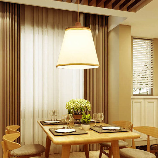 Nordic Minimalist Solid Wood Fabric Cone 1-Light Pendant Light