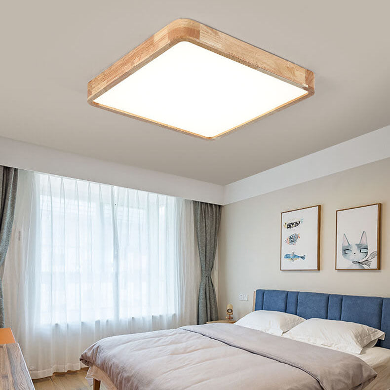Modern Minimalist Solid Wood Round Square Tatami LED Flush Mount Ceiling Light for Living Room