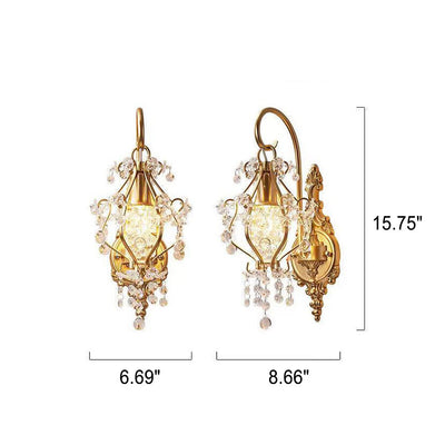 European Vintage Light Luxury Crystal Iron 1-Light Wall Sconce Lamp