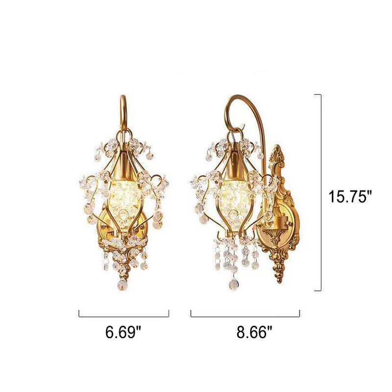 European Vintage Light Luxury Crystal Iron 1-Light Wall Sconce Lamp