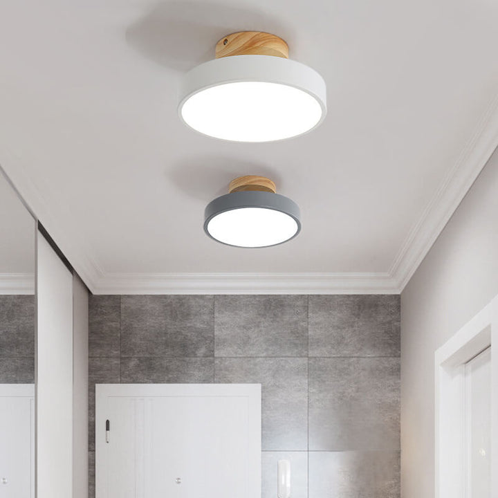 Plafonnier LED en acrylique rond en bois nordique 