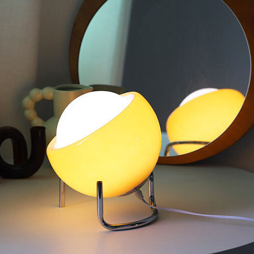Contemporary Nordic Planet Orange Glass Iron 1-Light Table Lamp For Bedroom