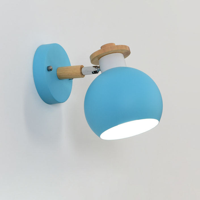 Modern Macaron Round Iron Wood 1-Light Wall Sconce Lamp