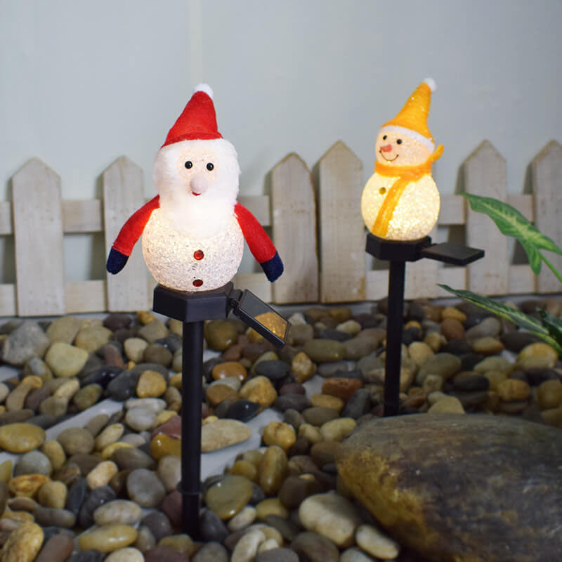 Decoración LED de muñeco de nieve solar de Navidad para exteriores, luz de paisaje con inserción en el suelo 
