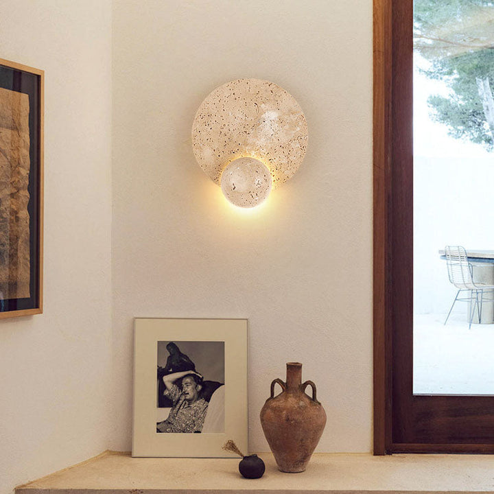 Applique murale LED en travertin rond jaune traditionnel japonais pour chambre 