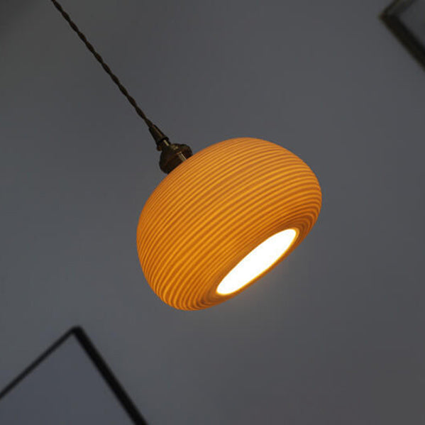 Nordische Japanische Keramik Messing Oval 1-Licht Pendelleuchte 