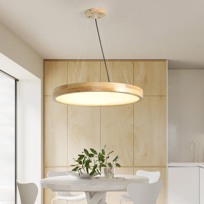 Japanese Simple Log Round Flat LED Pendant Light