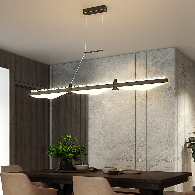 Moderner minimalistischer langer geometrischer LED-Inselleuchter aus Aluminium-Acryl