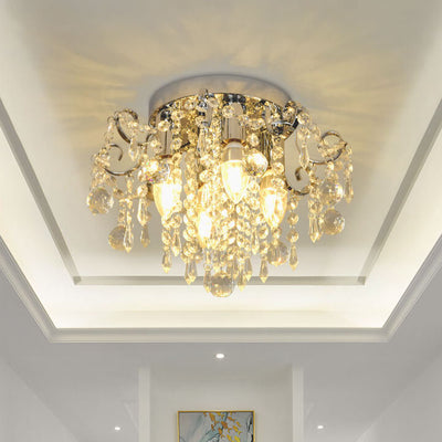 European Light Luxury Crystal Round 1/4 Light Semi-Flush Mount Ceiling Light