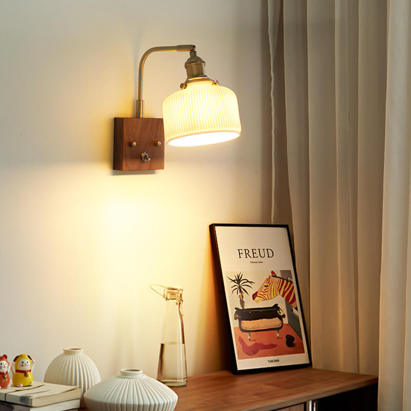 Japanese Minimalist Black Walnut 1-Light Wall Sconce Lamp