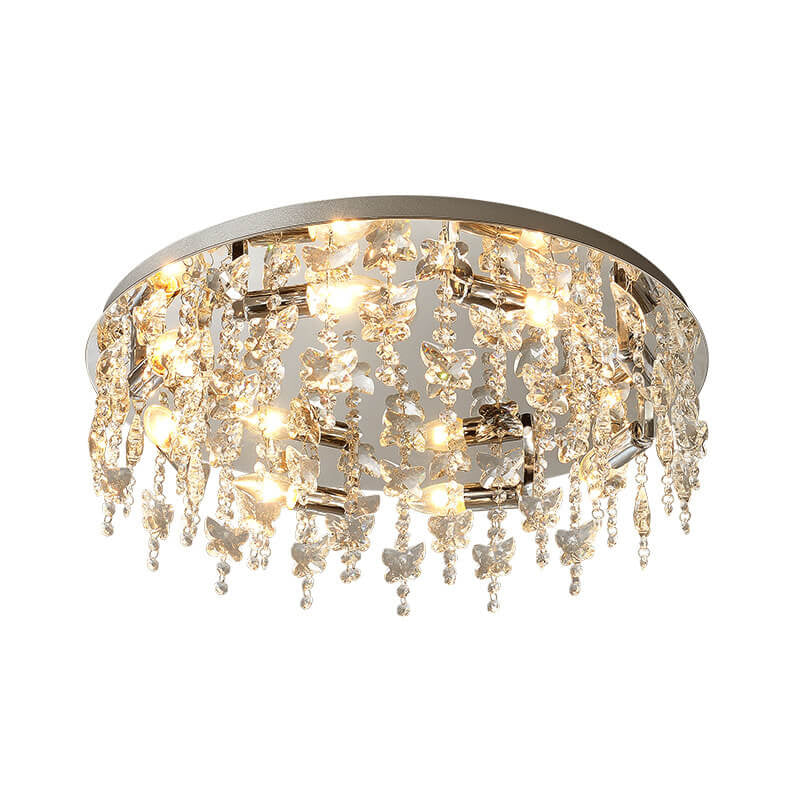 Modern Luxury Crystal Round Butterfly Pendant 6/8/12 Light Flush Mount Ceiling Light