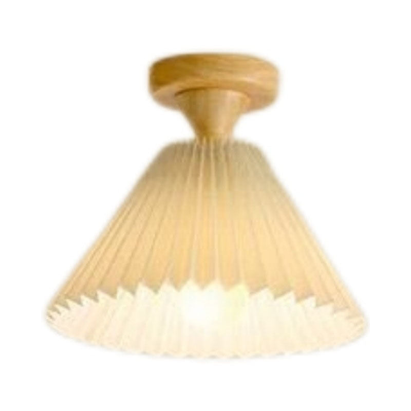 Japanese Simple Log Pleated Umbrella Cone 1-Light Semi-Flush Mount Ceiling Light