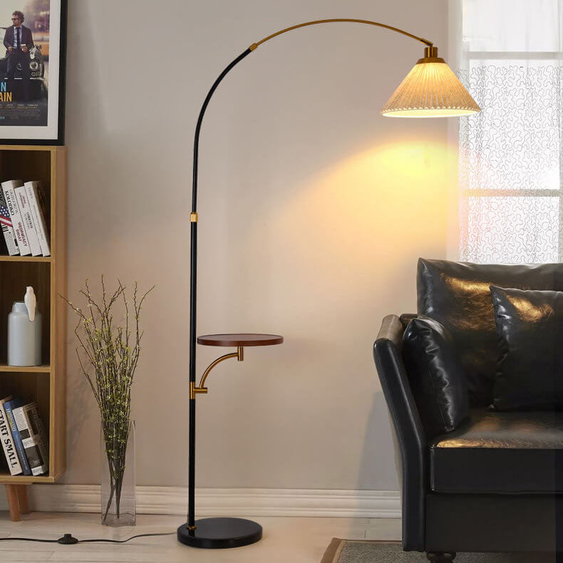 Nordic Pleated Marble Solid Wooden Shelf 1-Light Standing Floor Lamp