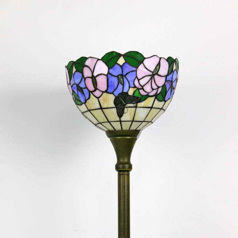 Tiffany Vintage Butterfly Flower Stained Glass Dome 1-Light Standing Floor Lamp