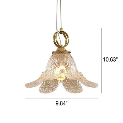 French Brass Glass Flower Shape 1-Light Pendant Light