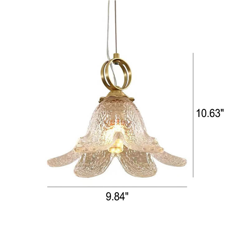 French Brass Glass Flower Shape 1-Light Pendant Light
