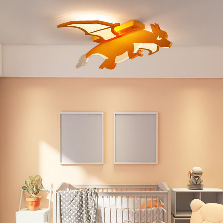 Childlike Cartoon Acrylic Fire-Breathing Dinosaur LED Flush Mount Ceiling Light