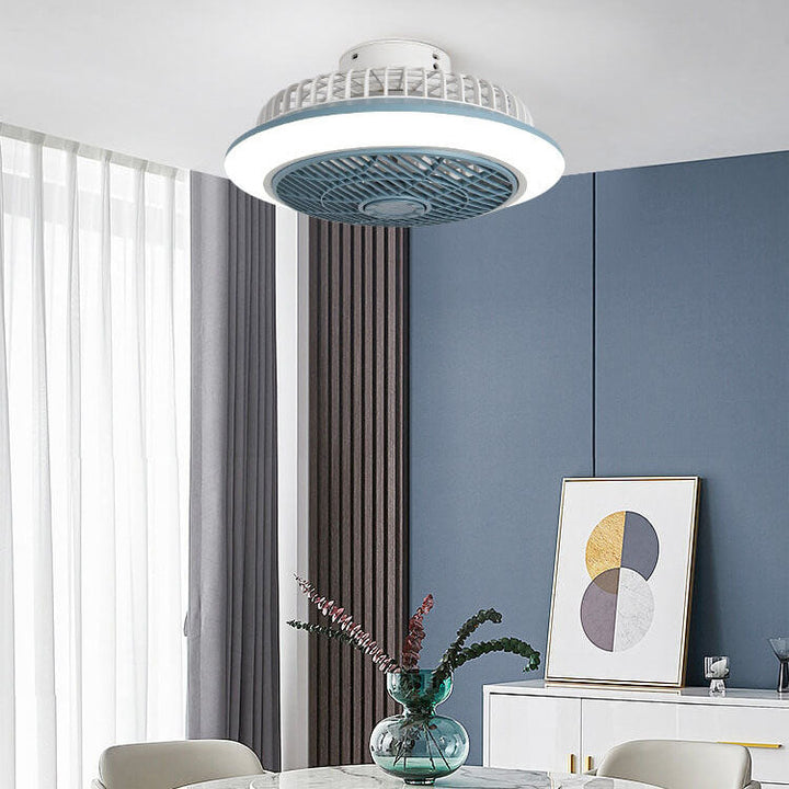 Modern Minimalist Round Cage Iron Acrylic LED Flush Mount Ceiling Fan Light For Living Room