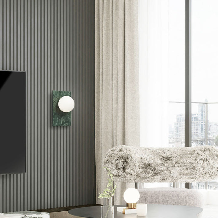 Moderne luxuriöse Wandleuchte mit Glaskugel und quadratischem Marmorsockel, 1-flammig, für den Flur 