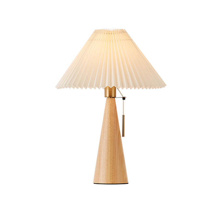 Japanese Minimalist Vintage Pleated Wooden Fabric LED Table Lamp