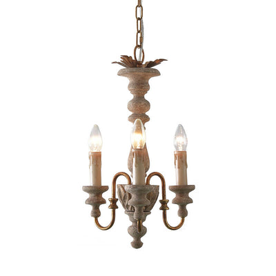 French Vintage Solid Wood Creative Candle Holder Design 3-Light Chandelier