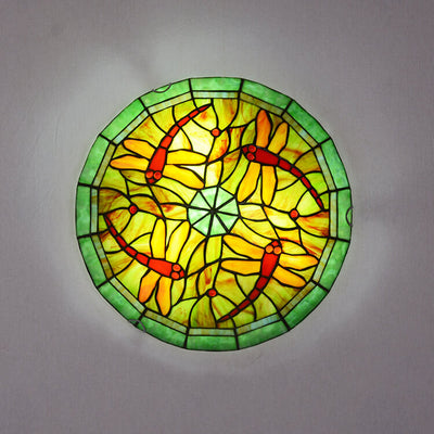 European Style Tiffany Dragonfly Stained Glass LED Flush Mount Lighting