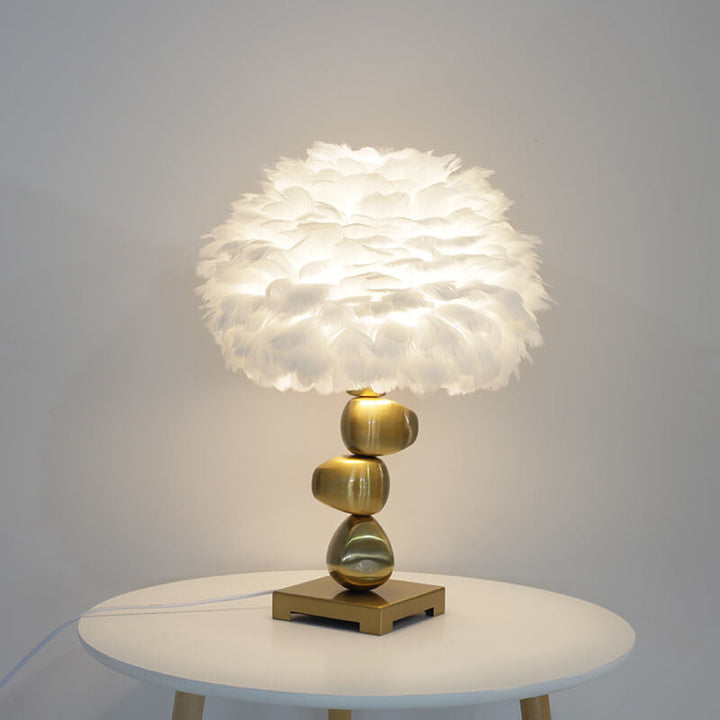 Lampe de Table à 1 Lumière avec Pompon en Plume Blanche Créative Nordique 