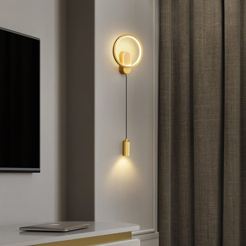مصباح حائط إبداعي LED دائري نوردي مصنوع من النحاس الصناعي بالكامل 