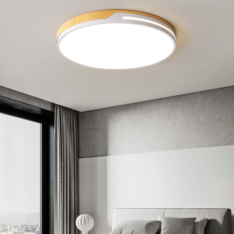 Nordic Minimalist Round Wooden Edge LED Flush Mount Ceiling Light