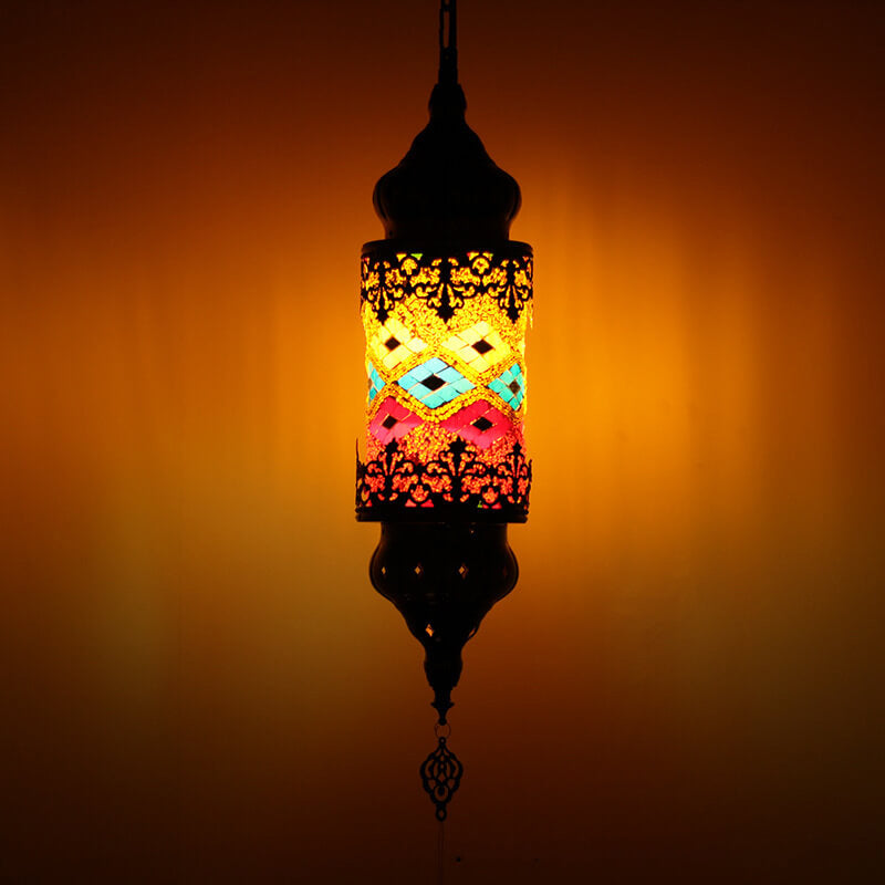 Vintage Southeast Asian Style Iron Glass 1-Light Pendant Light
