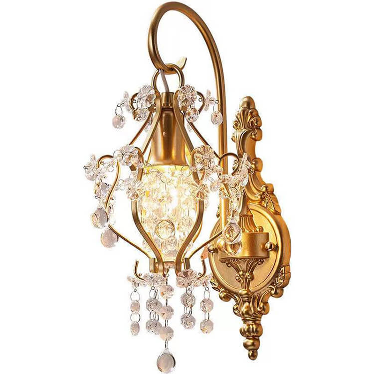 European Vintage Light Luxury Crystal Iron 1-Light Wall Sconce Lamp