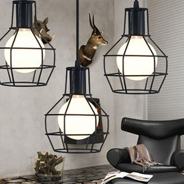 Lámpara Colgante de Jaula Redonda de Hierro Creativo Industrial de 1 Luz 