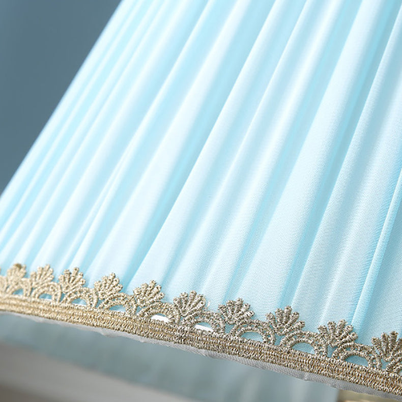 Traditional European Pleated Fabric Shade Ceramic Column Base 1-Light Table Lamp For Study
