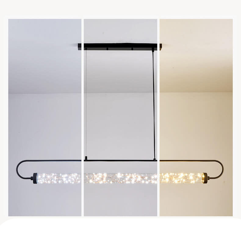 Nordic Light Luxury Starry Glass Long Strip LED Island Light Chandelier