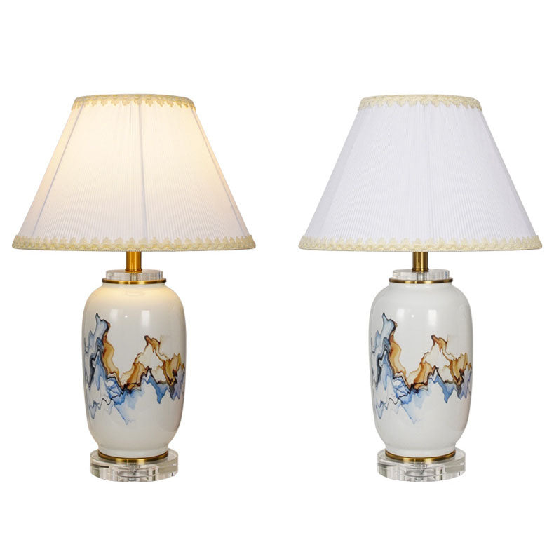 Light Luxury Chinese Ceramic Oval Jar Base Fabric 1-Light Table Lamp