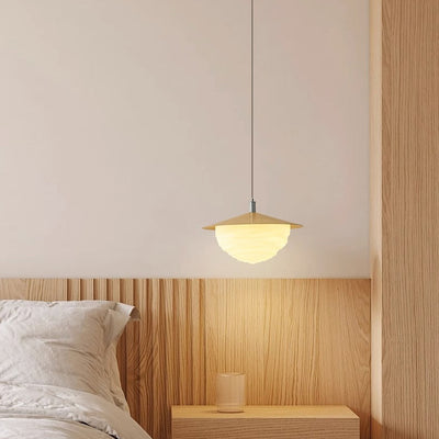 Traditional Japanese Imitation Wood Grain PE Corrugated Shade LED Pendant Light For Living Room