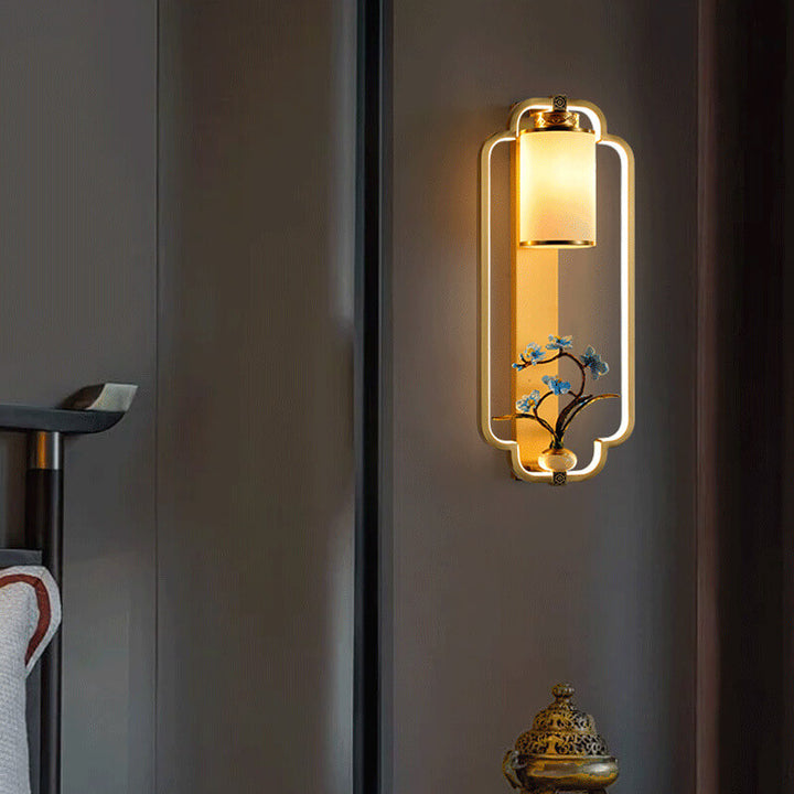 Aplique de pared LED con nudo de anillo de jade de latón chino moderno 