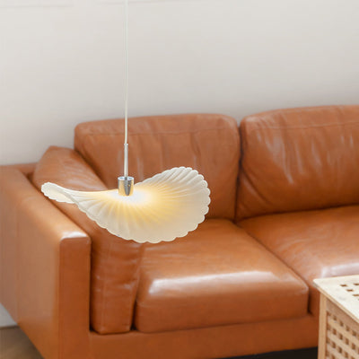 Modern Art Deco Cream Pleated Lotus Leaf Resin Shade LED Pendant Light For Living Room