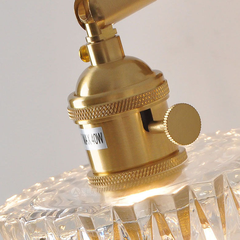Traditional Vintage Glass Iron Copper Cylinder Round 1-Light Wall Sconce Lamp for Living Room