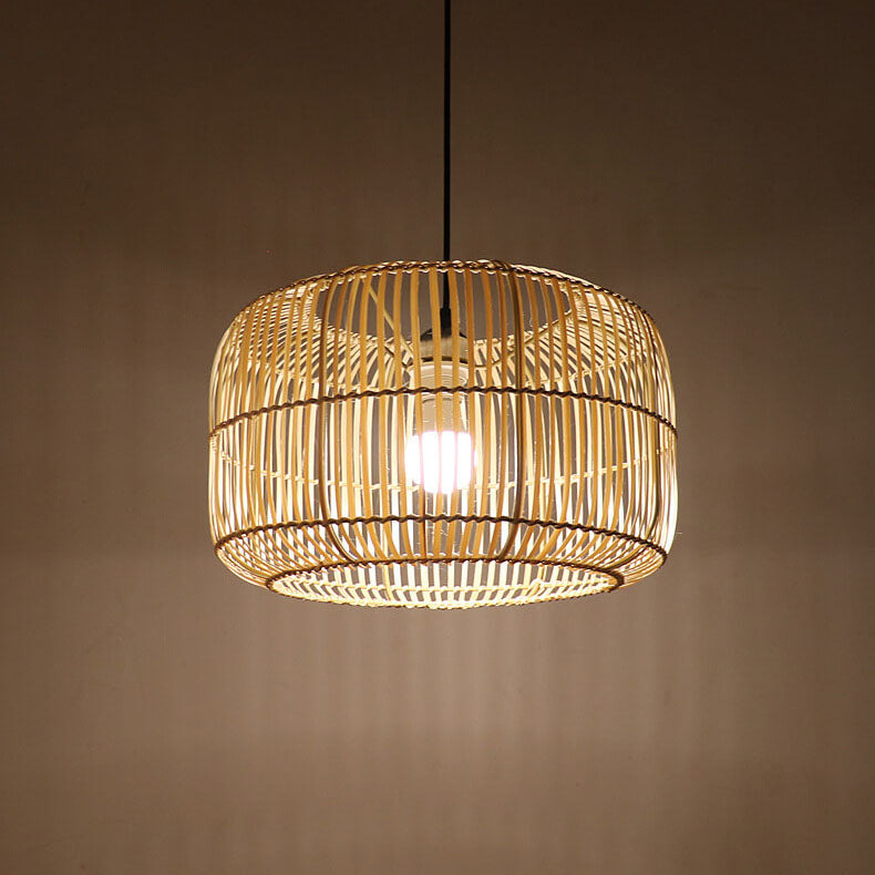 Chinese Minimalist Rustic Bamboo Art 1-Light Pendant Light