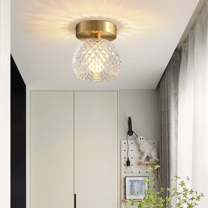 Moderne minimalistische Ananas Vollkupfer Kristallglas 1-Licht Semi-Flush Mount Deckenleuchte 