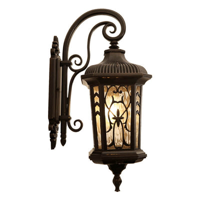 European Outdoor Carved Cage Aluminum Glass 1-Light Wall Sconce Lamp