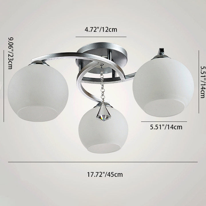 Moderner Mid-Century Aluminiumrahmen Glaskugelschirm 3/5-Licht Kronleuchter für Wohnzimmer 