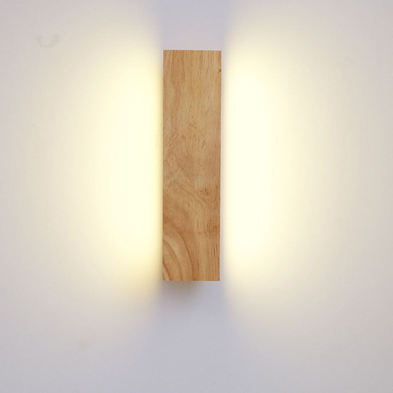 Contemporary Nordic Log Rectangular Flat Rotatable Solid Wood Acrylic LED Wall Sconce Lamp