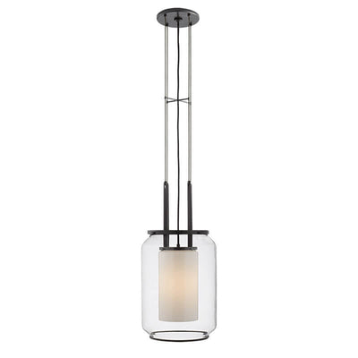 Modern Chinese Clear Glass Column Milk White Shade 1-Light Pendant Light